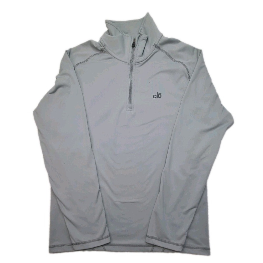 Alo Yoga‎ Women's S Gray CoolFit Quarter Zip Pullover Air Land Ocean Cropped